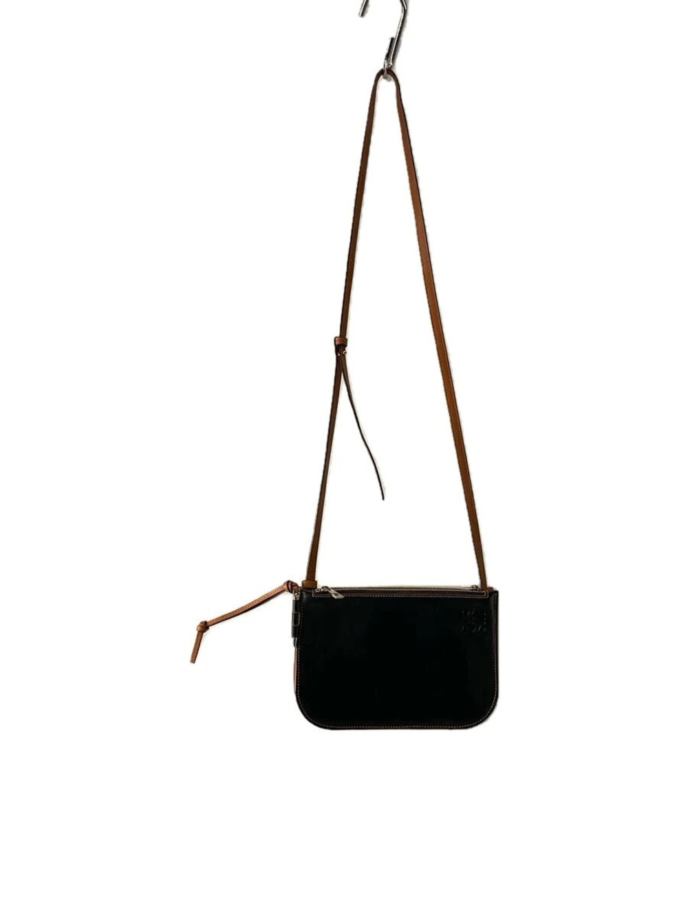 Loewe Gate Double Zip Pouch Clutch Shoulder Bag Leather Black